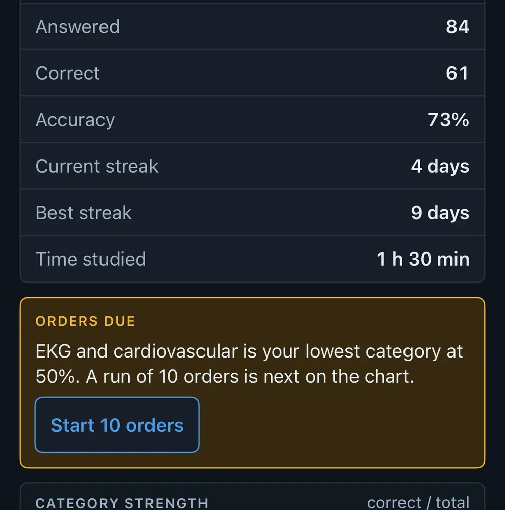 CCMA app summary screen with vitals and the orders due panel